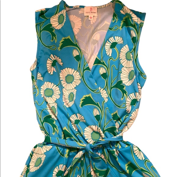 JB by Julie Brown Blue Floral Faux Wrap Tie Waist Romper - L - Picture 2 of 8